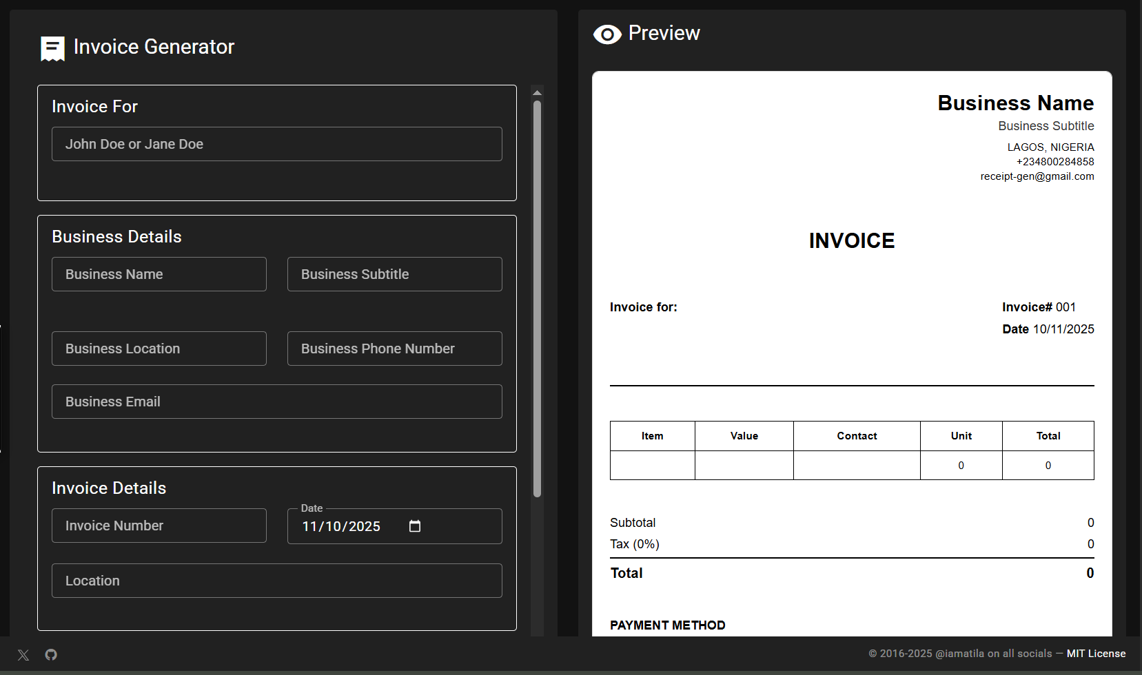 Invoice & Receipt Generator App